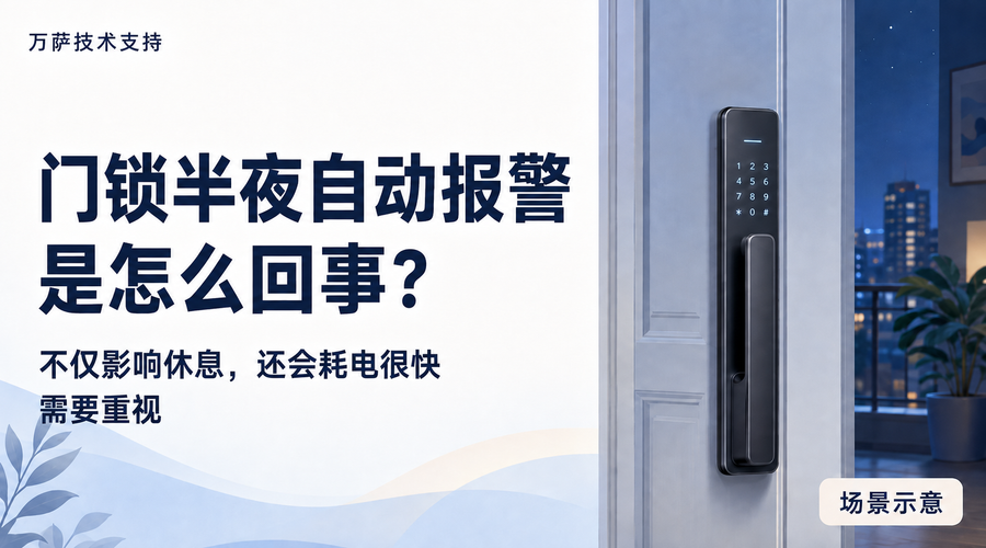 夜间无人操作时智能门锁自行亮屏或报警的场景示意