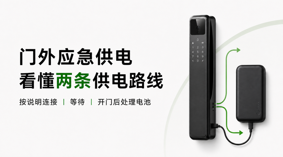 智能门锁门外应急供电与门内电池供电路线说明